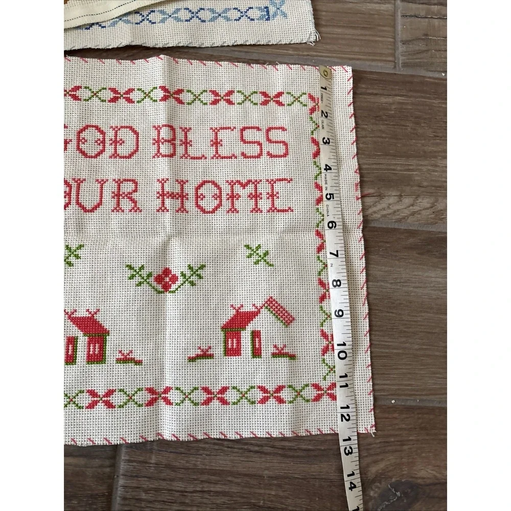 Lot‎ Of 3 Antique cross stitch samplers God Bless Our Home/office Homemade